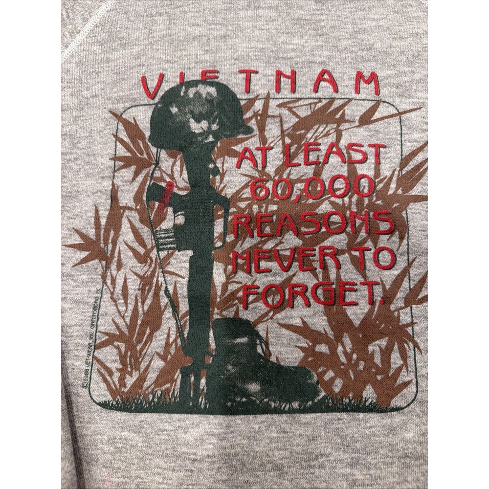 Vintage 80s Hanes Vietnam Sweatshirt Mens Medium Made in USA Gray - Picture 2 of 7